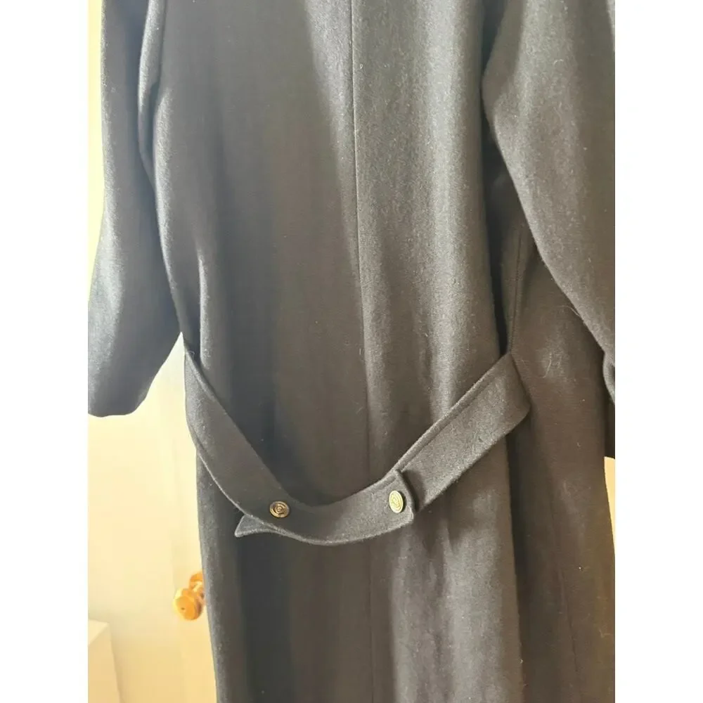 Vintage Black Wool Coat Long Double Breasted Minimalist Classic Coat‎ ✨